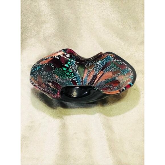 Vintage Black Italian Murano Dino Martens Tutti Frutti Ruffled Glass Bowl - Picture 5 of 5